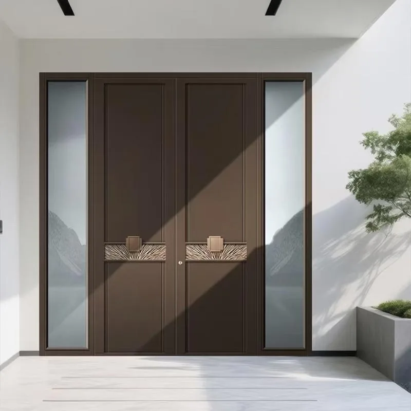 Cửa nhôm đúc xoay đôi khép kín tối giản